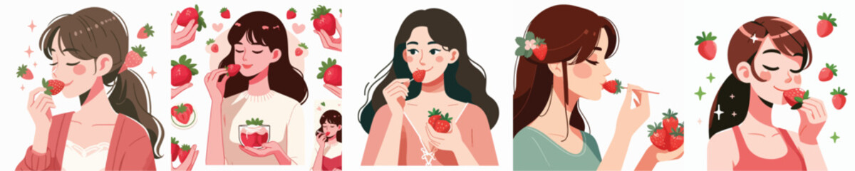 vector character woman eating strawberry