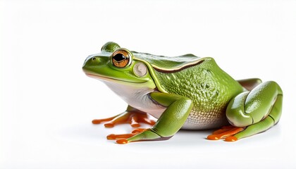Obraz premium Vibrant Green Tree Frog, Isolated White Background, Amphibian Wildlife