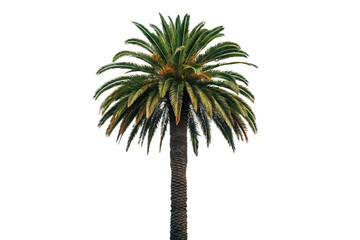 A single palm tree with green fronds and a brown trunk isolated against a black background