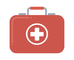 Simple Red First Aid Kit Illustration with White Medical Cross Symbol for Healthcare and Emergency Preparedness Concepts on White Background