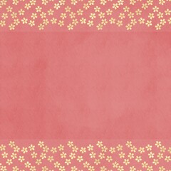正方形和風花柄テンプレート。ピンクの和紙風の背景の上下に金色の小桜模様　