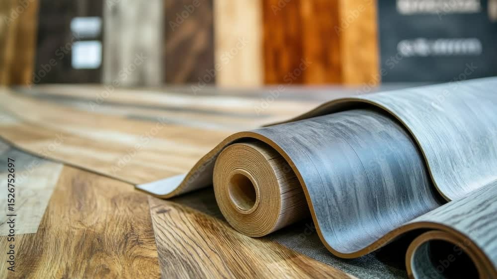 Poster a close-up shot of a roll of wood flooring, ideal for use in design and architecture projects.