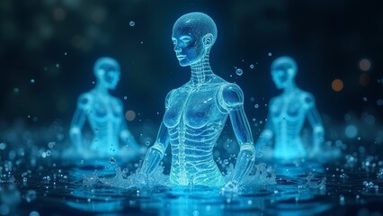 Blue human body contour technology image