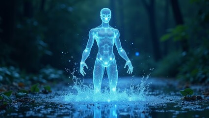 Blue human body contour technology image