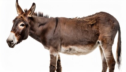 Brown Donkey Profile, Isolated White Background, Farm Animal