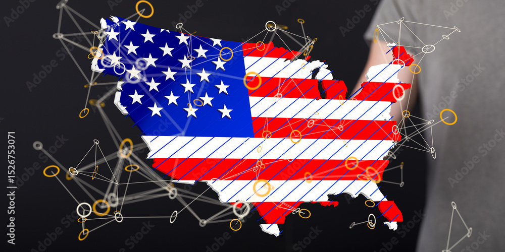 Poster Image of a 3D US map overlaid with a network, symbolizing digital connectivity across America.