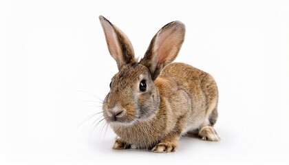 Fototapeta premium Adorable Brown Rabbit Posing, Fluffy Fur, Long Ears, White Background