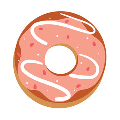 cute hand drawing cartoon doughnut with strawberry flavor and sugar sprinkle. cute food drawing for dessert icon and sticker