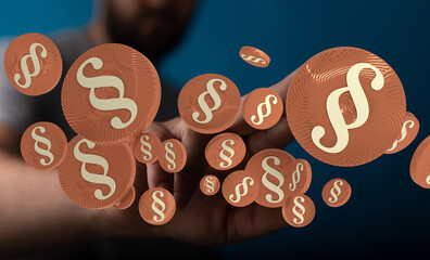 Abstract image of paragraph symbols floating above hands.  Concept for law, legal, justice.