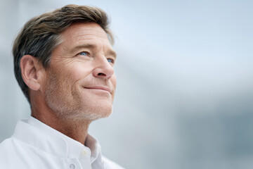 confident urologist portrait positioned to right on clean ultrabright minimalist background