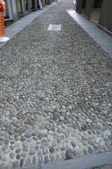 cobblestone street in the city