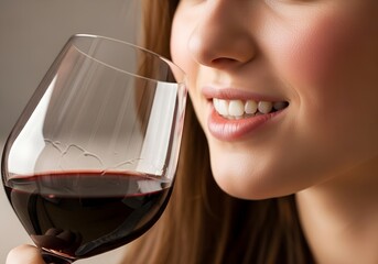 Young woman smiling while holding a glass of red wine indoors  