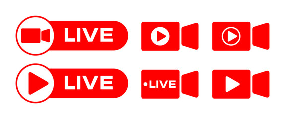 Isolated Live streaming icon vector design, Red Live button for social media, Broadcast, Streaming graphic elements, Digital marketing illustration on transparent background.