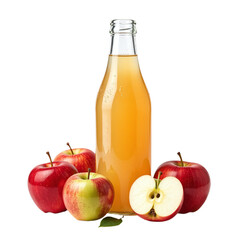 Fresh apple juice in glass bottle. Red apples. Healthy, refreshing drink. Perfect for food blogs, packaging, and beverage ads.