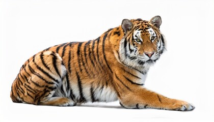 Obraz premium Majestic Siberian Tiger Powerful, Wild, Orange, Black Stripes, White Background