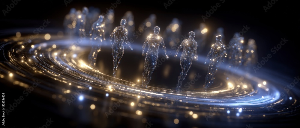 Poster abstract digital humans network connection data visualization futuristic technology bac