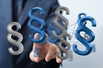 Abstract image of interconnected paragraph symbols, representing legal network or complex...