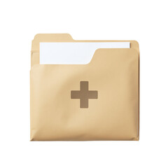 Beige folder with medical cross symbol & blank paper. Minimal design, perfect for healthcare,...