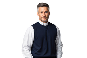 Portrait of a mature male pastor wearing a clerical collar and vest