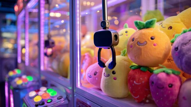 close up claw machine doll full of cute dolls 