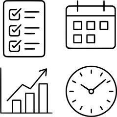 Business and Productivity Line Icons – Checklist, Calendar, Chart, Clock