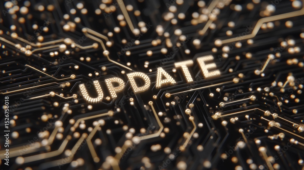 Poster software update gold circuit board technology background