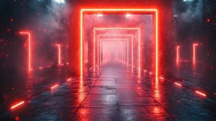 Neon red corridor pathway