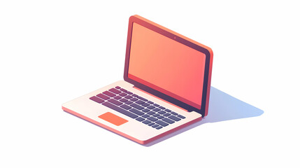 Isometric Pixel Art Laptop Illustration with Orange Screen