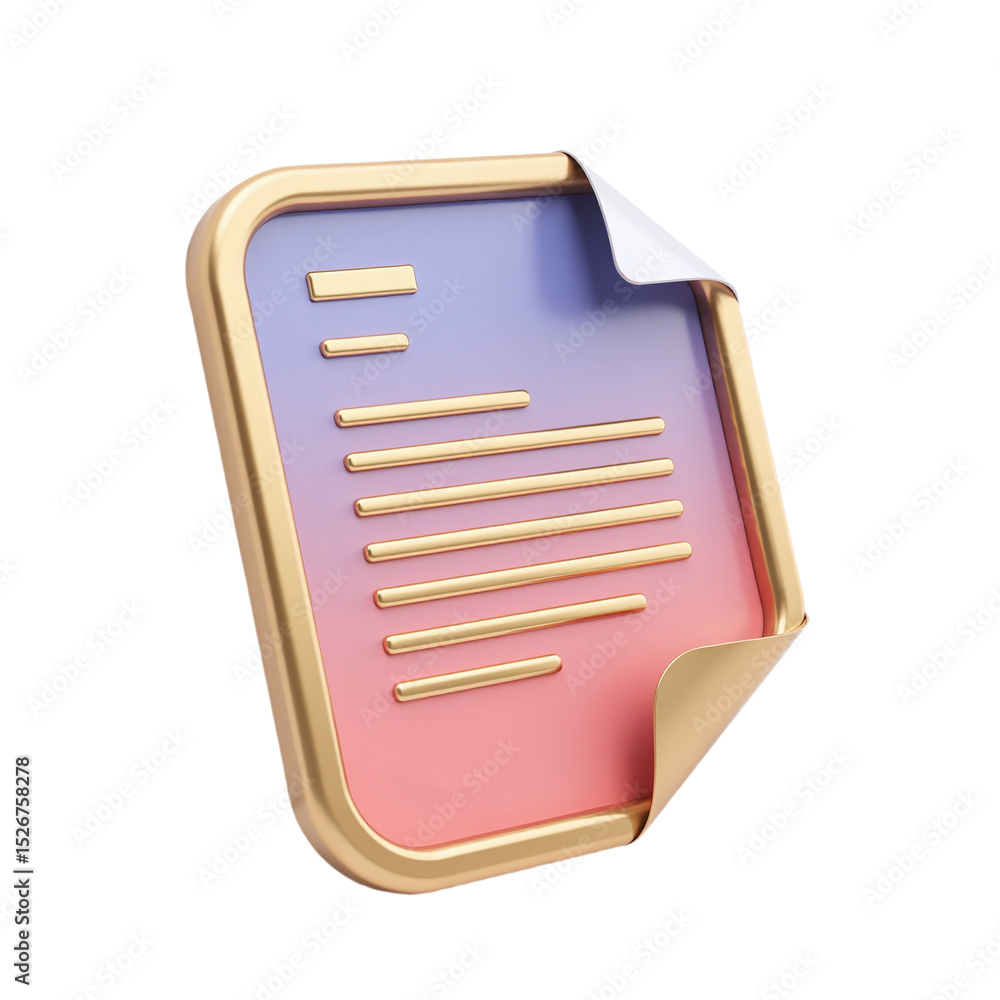 Fototapete 3d rendered stylish document icon. gradient pink and purple color scheme. perfect for websites, apps