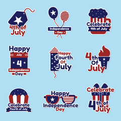 USA Independence Day sticker design collection set. Fourth of July greeting sticker set