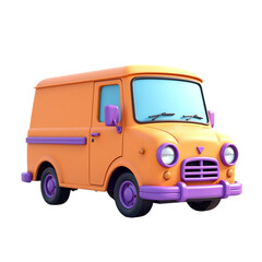 Obraz premium Cute cartoon van, orange and purple. Whimsical, joyful style. Ideal for kids projects, websites, and advertising. Perfect for apps, games, and more.