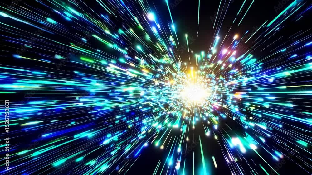 Poster background of glowing data streams in motion, representing the flow of information and technology, w