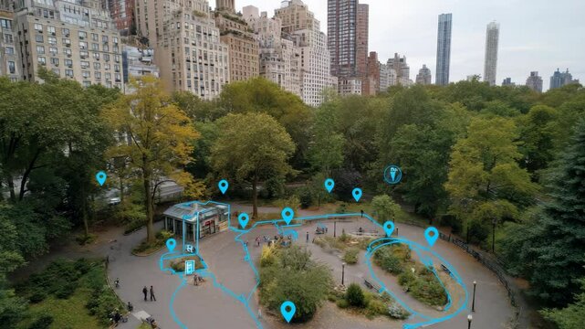 Interactive map of a park with marked locations.
