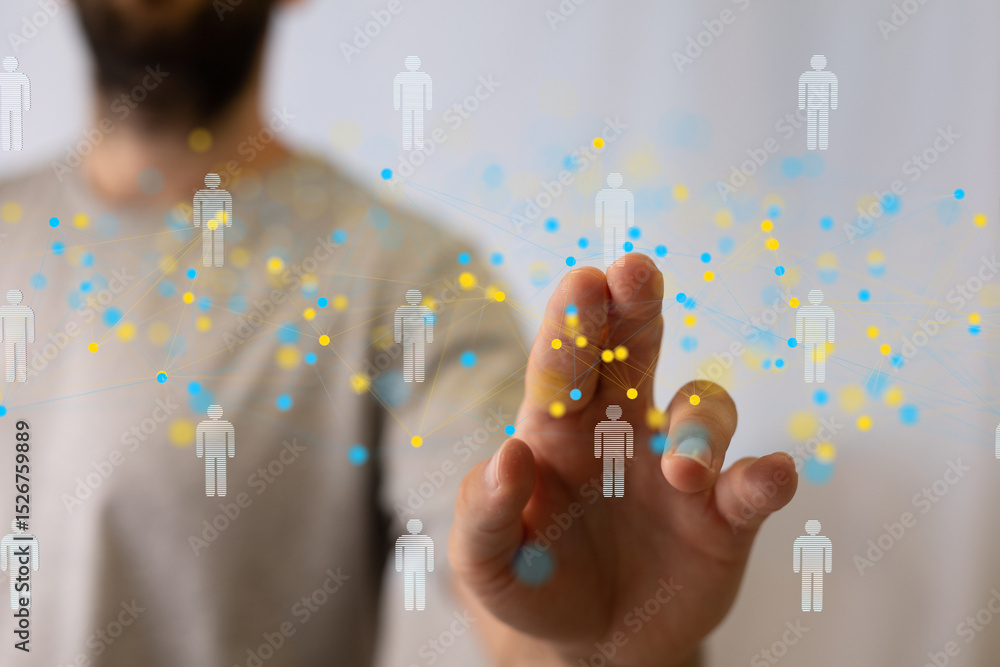 Leinwandbilder Interactive network graph showing global connections and communication.