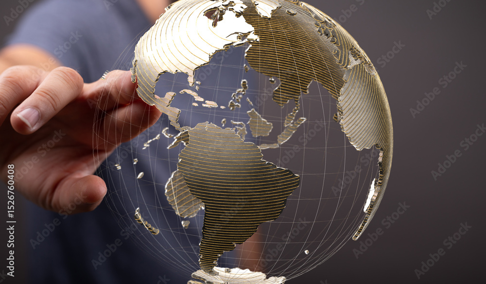 Aufkleber high-quality stock photo of a hand interacting with a digital globe, representing global connections
