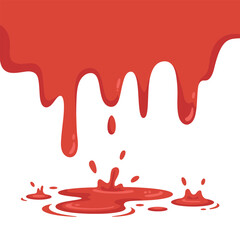 Cartoon Red Liquid Dripping and Splashing on White Background Ideal for Halloween Horror or Creative Art and Design Projects