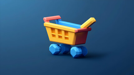 Low Poly Shopping Cart Icon 3D Render
