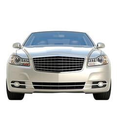 Silver luxury sedan front view isolated on transparent background