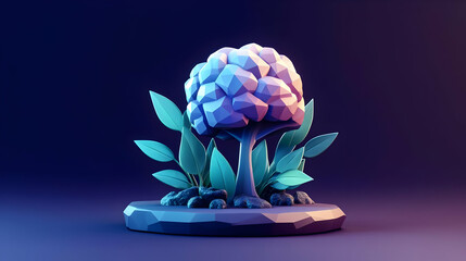 Low Poly Tree with Green Leaves on a Dark Background