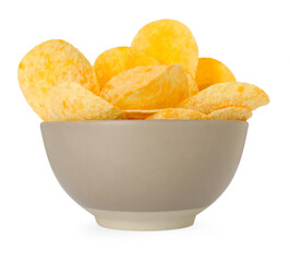 Tasty chips in bowl isolated on white