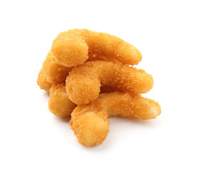 Many tasty tempura shrimps isolated on white