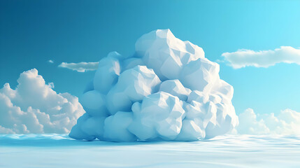Low Poly White Cloud Formation in a Blue Sky Winter Landscape