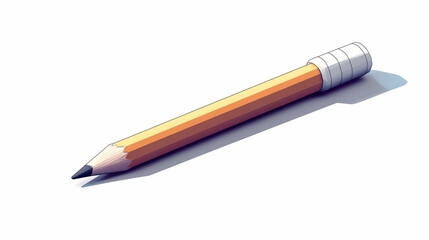 Low Poly Yellow Pencil with Eraser on White Background