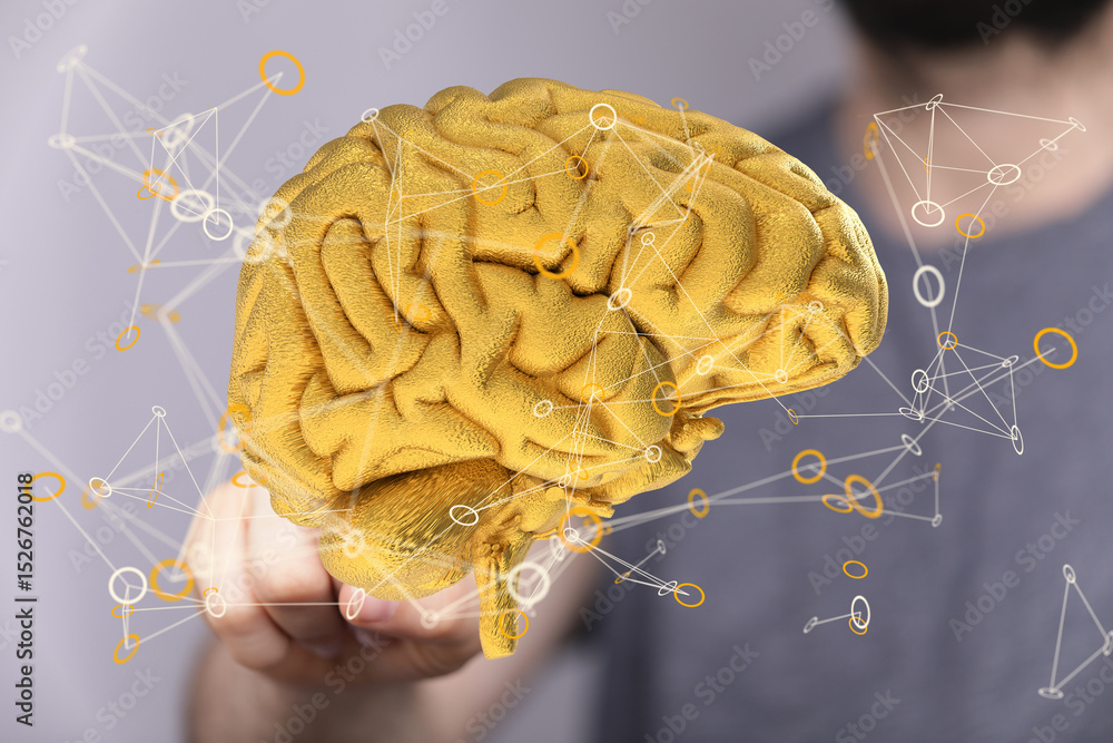 Aufkleber abstract image of a golden brain with glowing neural network connections. represents intelligence, a