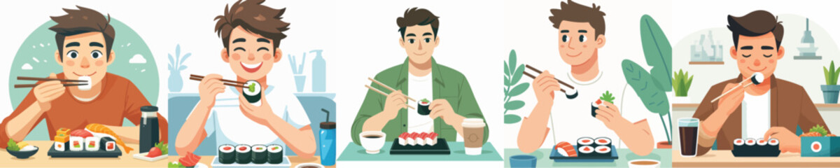 vector character eating sushi