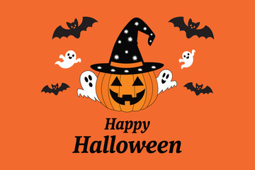 Halloween Pumpkin Ghost Bat Illustration – Festive Vector Template