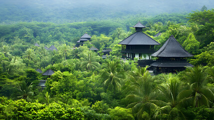 Lush Green Tropical Forest Houses