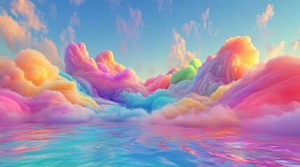 Colorful cloudscapes over a tranquil body of water.