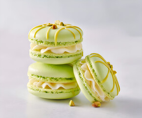 Pistachio macaron stack with creamy filling