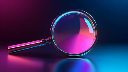 Magenta Pink Blue Neon Lit Magnifying Glass 3D Render